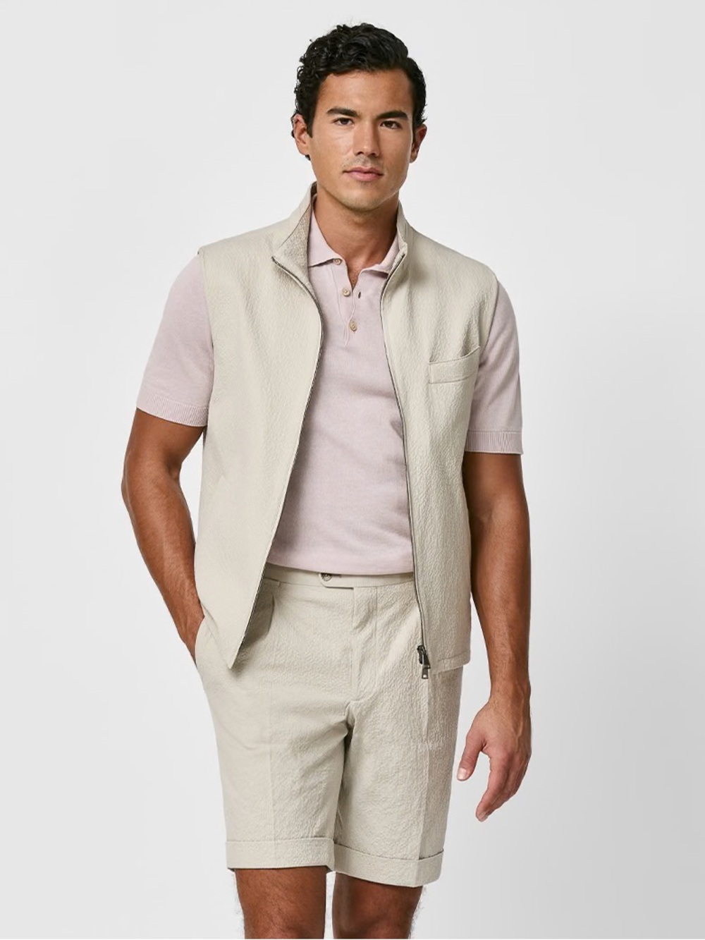 NWT Mens Atelier Munro Cotton Seersucker Vest Italian Fabric Size M